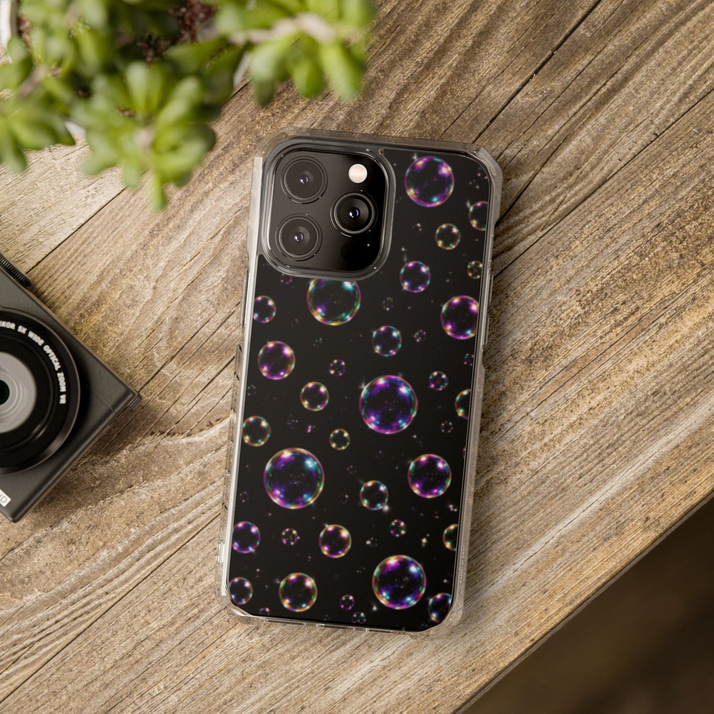 Black Bubbles Magnetic Clear iPhone Impact Cases
