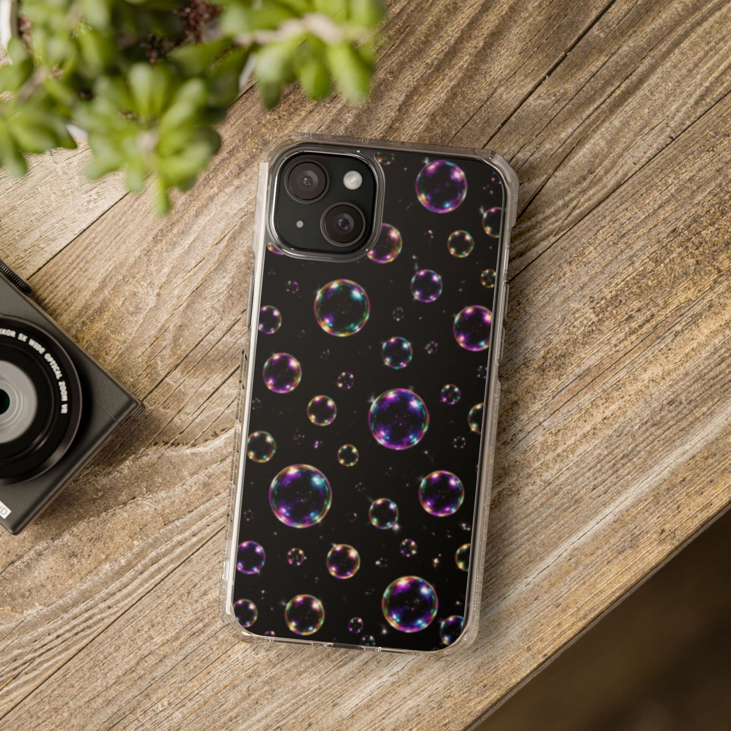 Black Bubbles Magnetic Clear iPhone Impact Cases