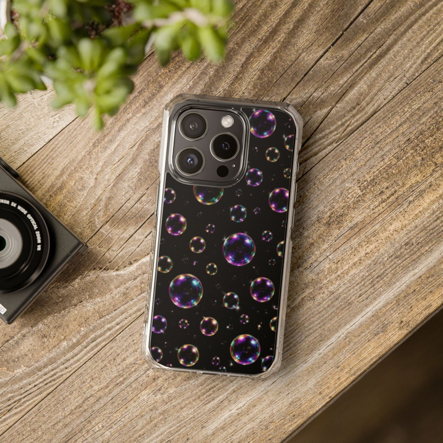 Black Bubbles Magnetic Clear iPhone Impact Cases