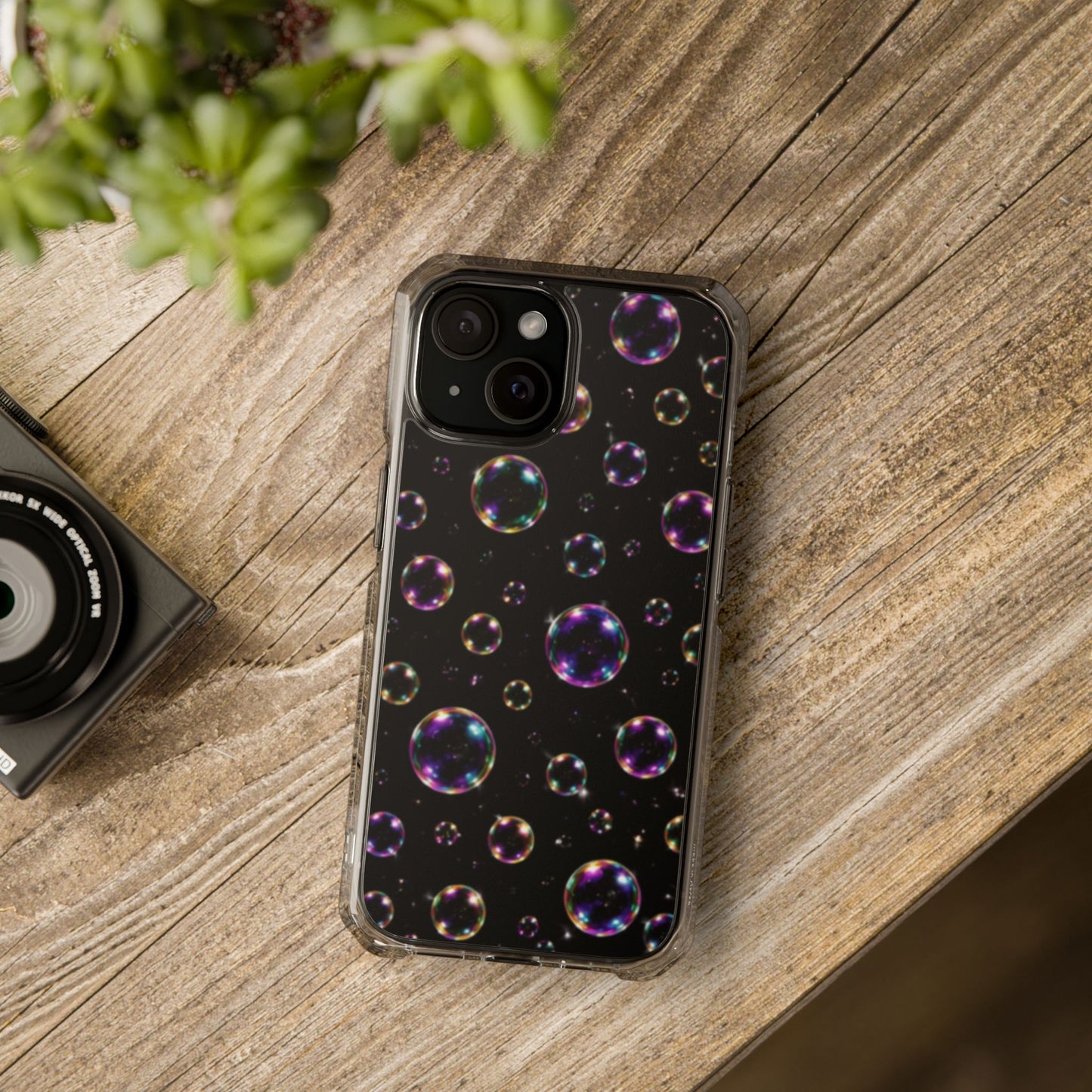 Black Bubbles Magnetic Clear iPhone Impact Cases