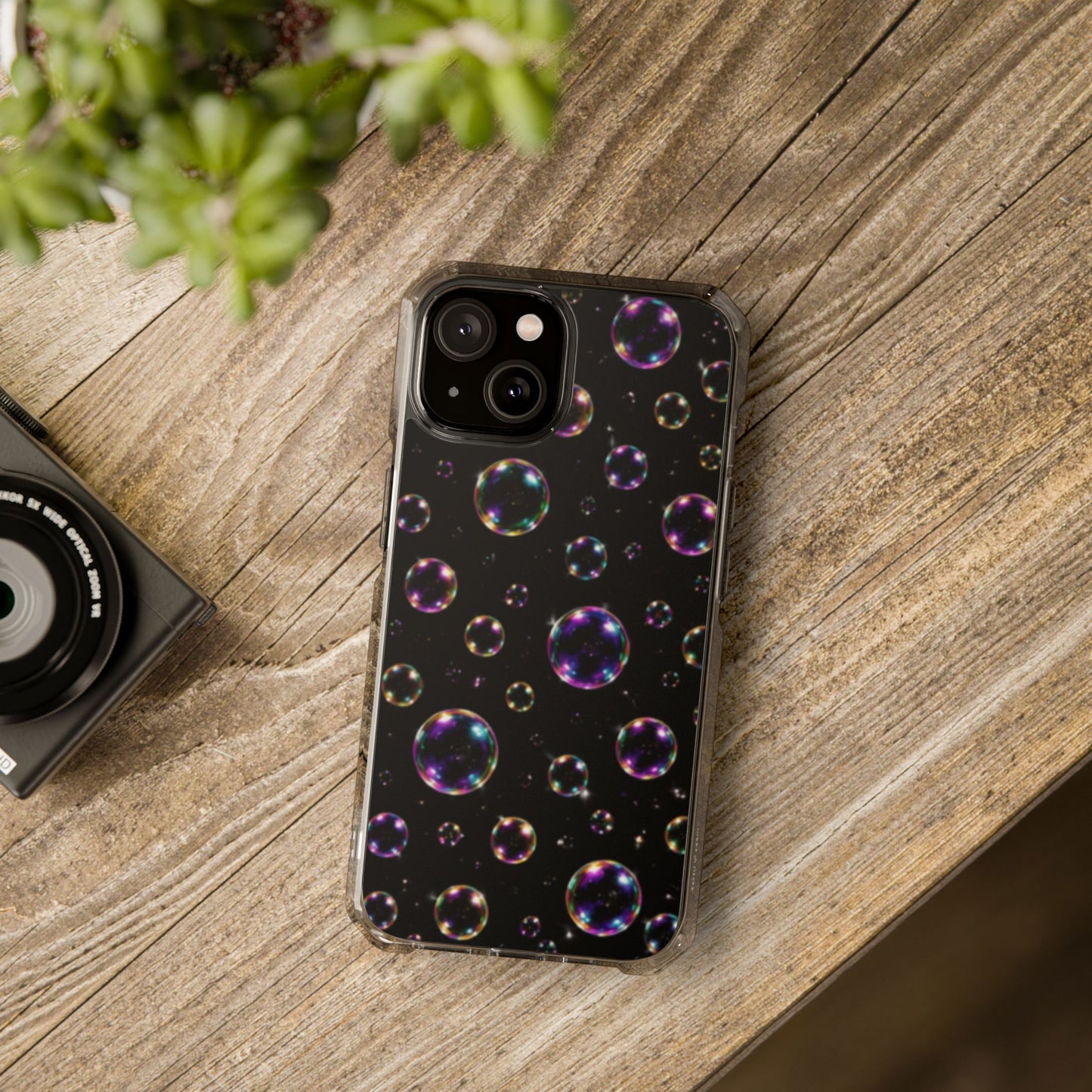 Black Bubbles Magnetic Clear iPhone Impact Cases