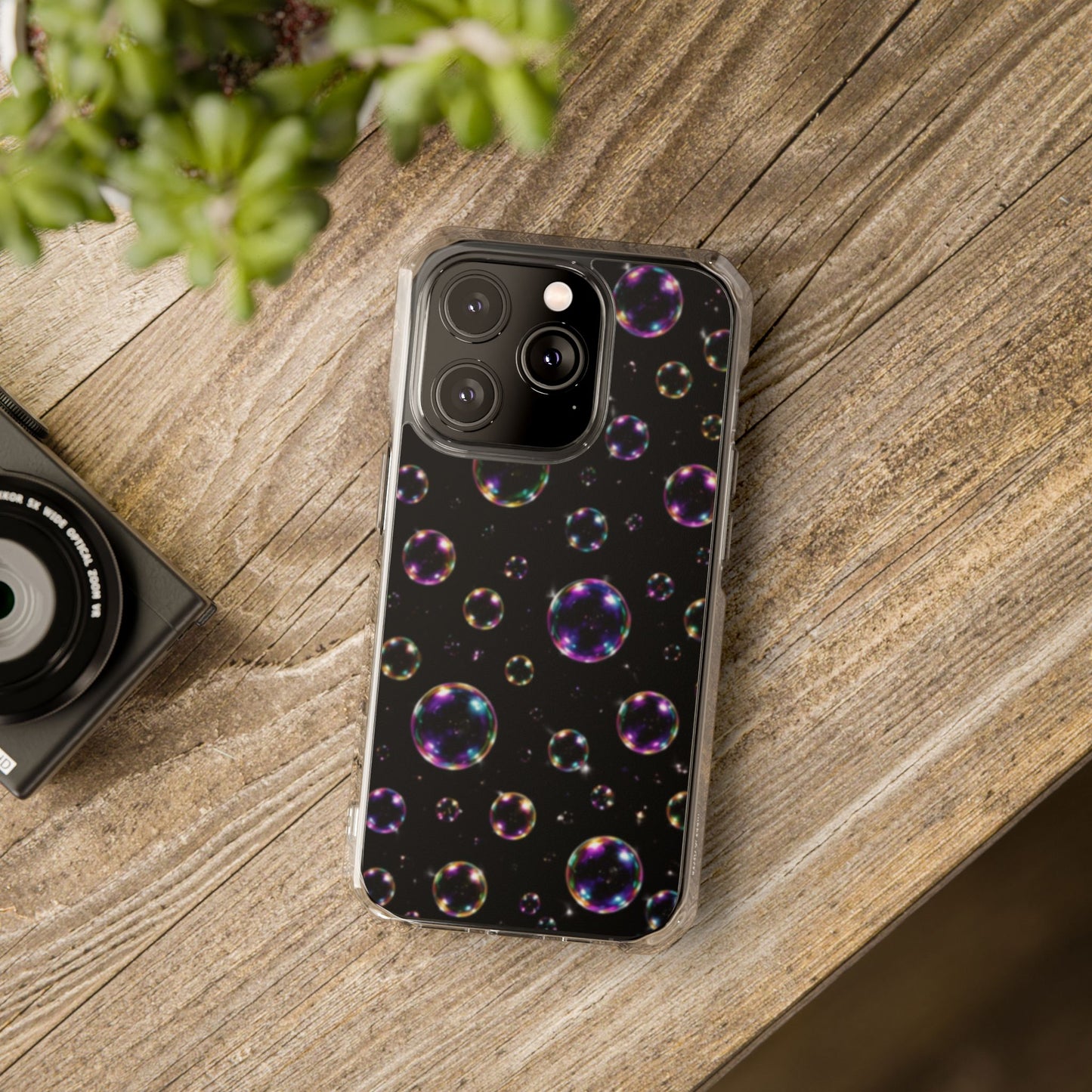 Black Bubbles Magnetic Clear iPhone Impact Cases