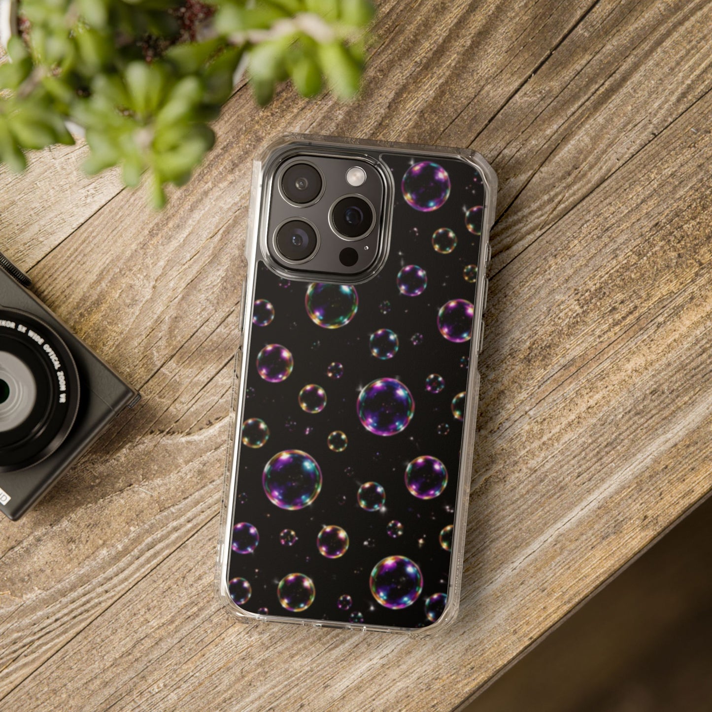 Black Bubbles Magnetic Clear iPhone Impact Cases