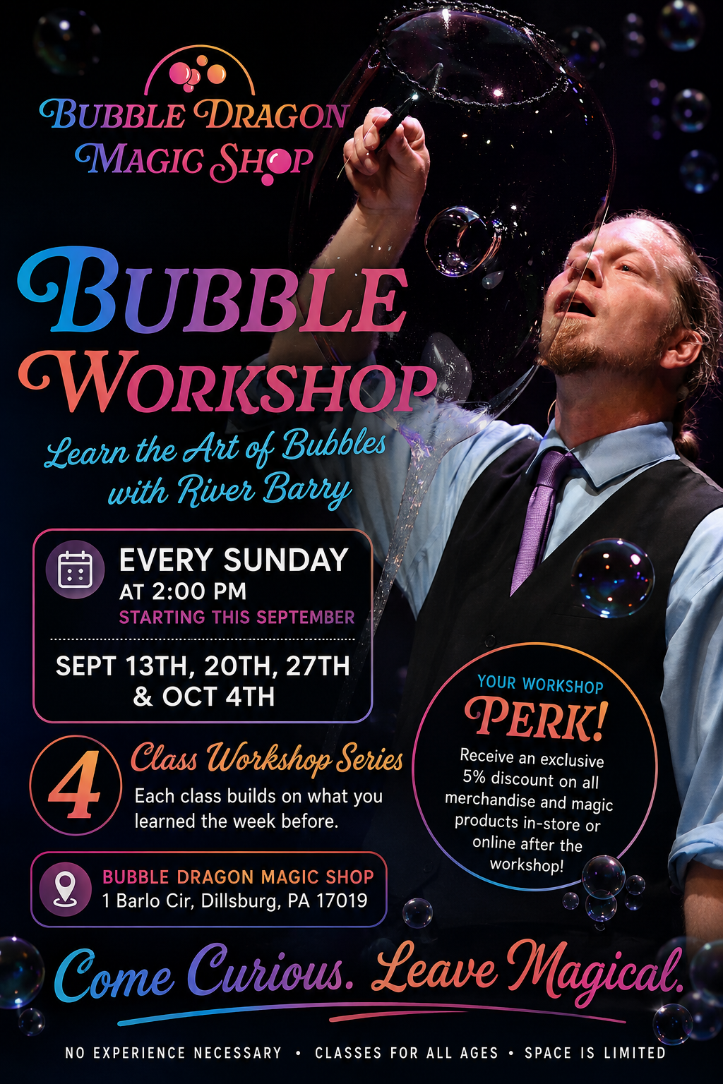 Art of Bubbles Workshops with River Barry
